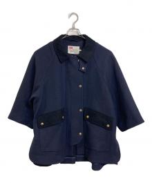 Traditional Weatherwear（トラディショナルウェザーウェア）の古着「圧縮メルトンダブルフェイスミドルAラインコート　LOTHIAN ロシアン　アウター」｜ネイビー