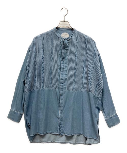 pheeta（フィータ）pheeta (フィータ) バンドカラーシャツ ブルー サイズ:2の古着・服飾アイテム