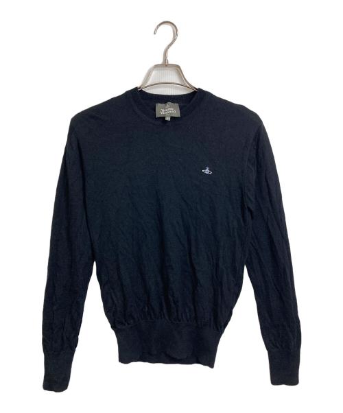 Vivienne Westwood man（ヴィヴィアン ウェストウッド マン）Vivienne Westwood man (ヴィヴィアン ウェストウッド マン) オーブ刺繍クルーネックニット　長袖ニット　ウールニット　日本製 ブラック サイズ:44の古着・服飾アイテム
