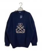 POLO RALPH LAURENポロ・ラルフローレン）の古着「ブリオンロールネックニット　ウールニット　ビーズ刺繍ニット」｜ネイビー