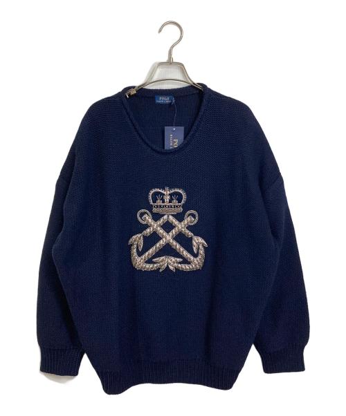POLO RALPH LAUREN（ポロ・ラルフローレン）POLO RALPH LAUREN (ポロ・ラルフローレン) ブリオンロールネックニット　ウールニット　ビーズ刺繍ニット ネイビー サイズ:XL 未使用品の古着・服飾アイテム