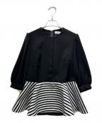 BORDERS at BALCONYボーダーズアットバルコニー）の古着「BORDER PUPLUM TWILL BLOUSE/ボーダー ペプラム ツイル ブラウス/BD2311-3C-02」｜ブラック×ホワイト