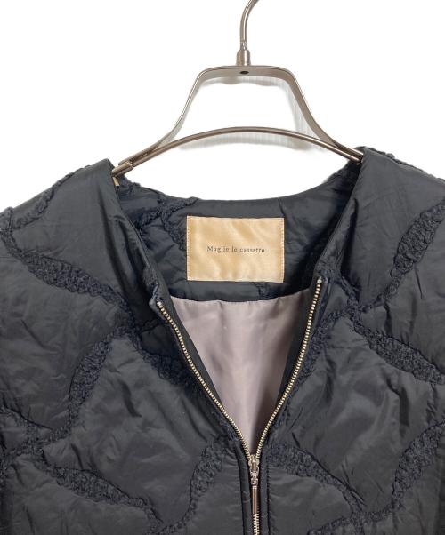 Maglie le cassetto（マーリエ ル カセット）Maglie le cassetto (マーリエ ル カセット) ループ刺繍キルティングブルゾン　中綿ジャケット　アウター ブラック サイズ:9の古着・服飾アイテム
