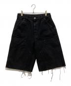 MIYAGIHIDETAKAミヤギヒデタカ）の古着「ヴィンテージ加工ダブルニーショーツ　デニムパンツ」｜ブラック
