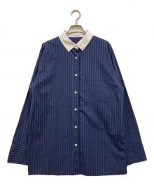 CITYSHOP（シティショップ）の古着「SUPIMA COTTON クレリック ストライプ長袖シャツ」｜ネイビー
