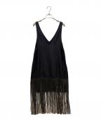 PONTIポンティ）の古着「Cupra Striped/ Recycle PE Fringe Dress　フリンジドレス」｜ネイビー