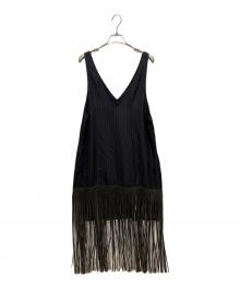 PONTI（ポンティ）の古着「Cupra Striped/ Recycle PE Fringe Dress　フリンジドレス」｜ネイビー