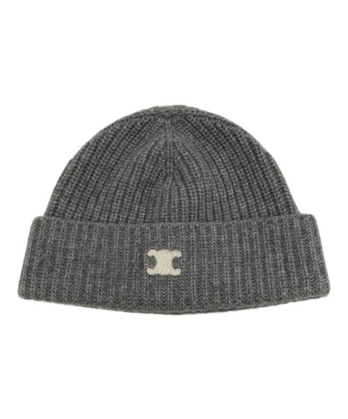 CELINE（セリーヌ）CELINE (セリーヌ) トリオンフ カシミヤ ニットキャップ グレー サイズ:表記なしの古着・服飾アイテム
