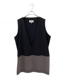 MM6 Maison Margiela（エムエムシックスメゾンマルジェラ）の古着「ウールVネックミニワンピース」｜グレー