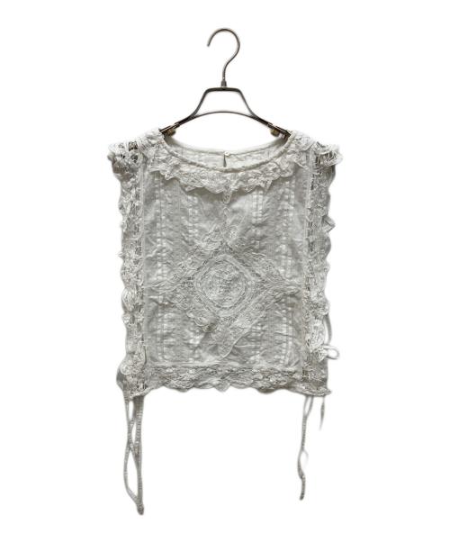 sara mallika（サラマリカ）sara mallika (サラマリカ) Cotton Batten Lace Ribbon Top ホワイト サイズ:FREEの古着・服飾アイテム