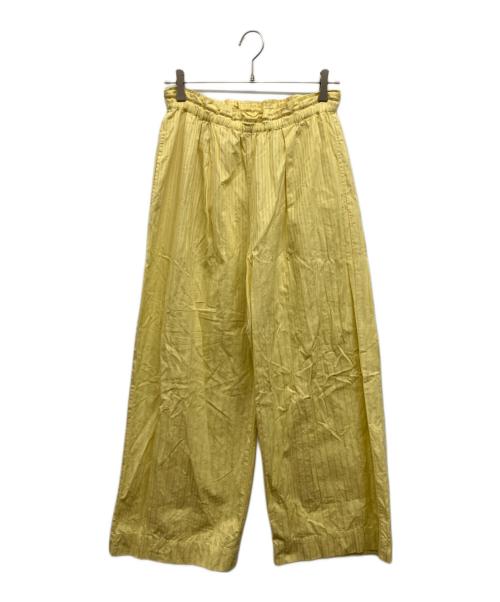 sara mallika（サラマリカ）sara mallika (サラマリカ) Cotton Stripe Jaquard Ladder Lace Pants　コットン ストライプ ジャカード ラダー レース パンツ イエロー サイズ:Mの古着・服飾アイテム