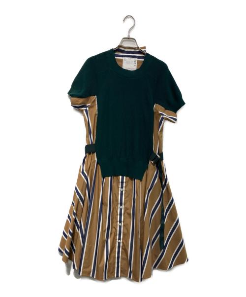 sacai（サカイ）sacai (サカイ) ニットドッキングストライプシャツワンピース　20-05036 グリーン サイズ:1の古着・服飾アイテム