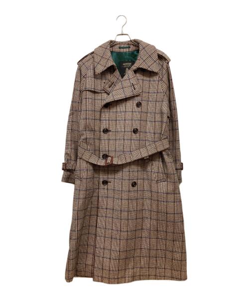Paul Stuart（ポールスチュアート）Paul Stuart (ポールスチュアート) SANYOCOAT (サンヨーコート) ブリティッシュツイード ダブルトレンチコート ブラウン×ブルー サイズ:Ｌの古着・服飾アイテム