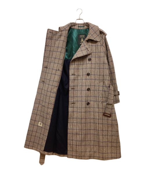 Paul Stuart（ポールスチュアート）Paul Stuart (ポールスチュアート) SANYOCOAT (サンヨーコート) ブリティッシュツイード ダブルトレンチコート ブラウン×ブルー サイズ:Ｌの古着・服飾アイテム