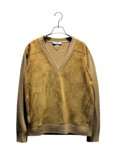 中古・古着通販】PRADA (プラダ) ウールカシミヤ/スエードVネック