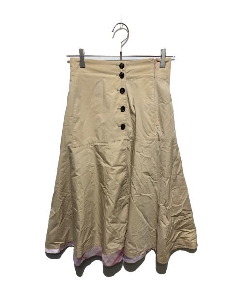 BLUE LABEL CRESTBRIDGE（ブルーレーベルクレストブリッジ）BLUE LABEL CRESTBRIDGE (ブルーレーベルクレストブリッジ) コンパクトバイオタイプライターフレアスカート ベージュ サイズ:36の古着・服飾アイテム