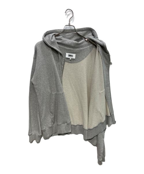 MM6 Maison Margiela（エムエムシックスメゾンマルジェラ）MM6 Maison Margiela (エムエムシックスメゾンマルジェラ) オーバーサイズ アシンメトリージップフーディ グレー サイズ:Sの古着・服飾アイテム