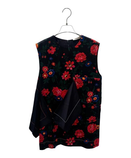 CELINE（セリーヌ）CELINE (セリーヌ) フラワープリント ノースリーブブラウス ブラック サイズ:38の古着・服飾アイテム