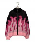Candy Stripperキャンディーストリッパー）の古着「FIRE PATTERN KNIT JUMPER」｜ピンク×ブラック