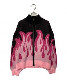 Candy Stripper（キャンディーストリッパー）の古着「FIRE PATTERN KNIT JUMPER」｜ピンク×ブラック