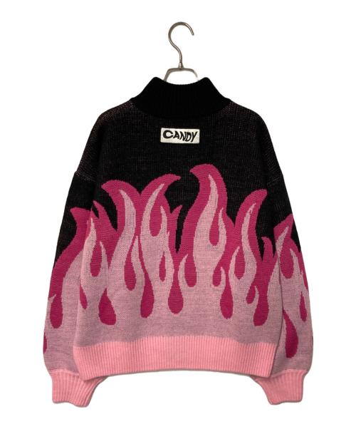 Candy Stripper（キャンディーストリッパー）Candy Stripper (キャンディーストリッパー) FIRE PATTERN KNIT JUMPER ピンク×ブラック サイズ:Freeの古着・服飾アイテム