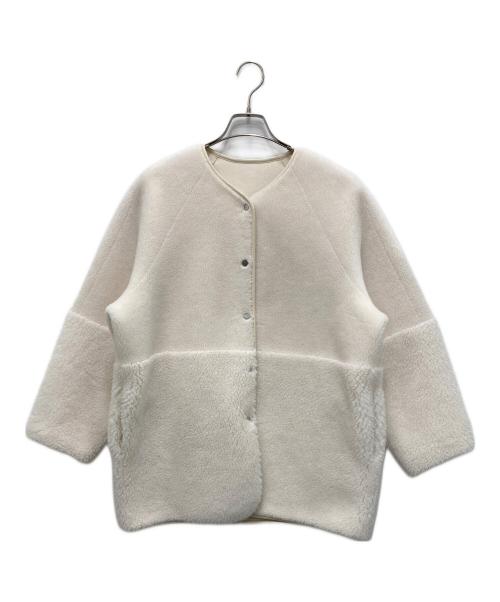 BEAUTY&YOUTH（ビューティーアンドユース）BEAUTY&YOUTH (ビューティーアンドユース) ボア フェイクムートン ノーカラーリバーシブルジャケット アイボリー サイズ:Mの古着・服飾アイテム