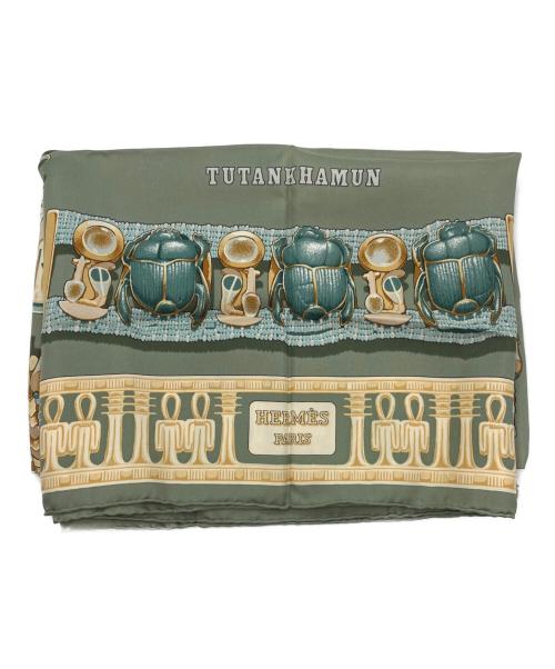 HERMES（エルメス）HERMES (エルメス) TUTANKHAMUN カレ90 シルクスカーフ グリーンの古着・服飾アイテム