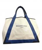 BALENCIAGAバレンシアガ）の古着「ネイビーカバスバッグ」｜アイボリー×ブルー