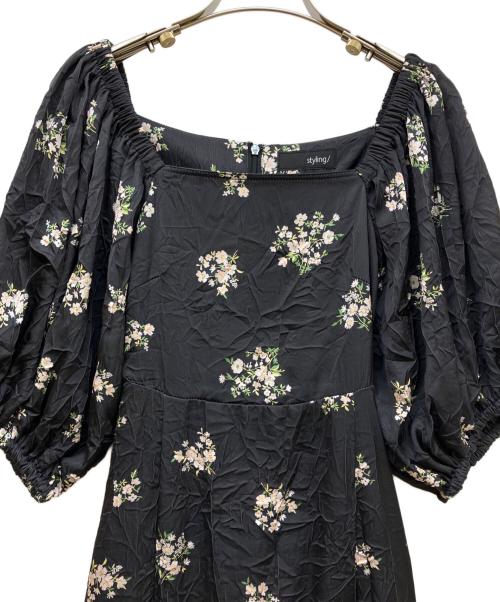 styling/（スタイリング）styling/ (スタイリング) スクエアギャザーショルダーワンピース ブラック サイズ:SIZE 0の古着・服飾アイテム