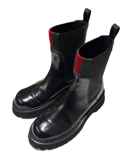 GUCCI（グッチ）GUCCI (グッチ) ウェブストライプサイドゴアブーツ ブラック サイズ:38の古着・服飾アイテム