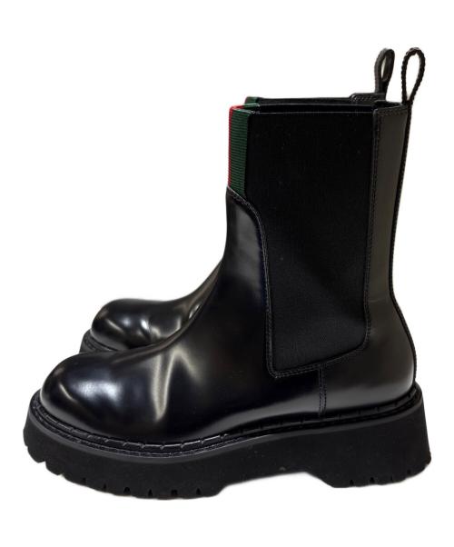 GUCCI（グッチ）GUCCI (グッチ) ウェブストライプサイドゴアブーツ ブラック サイズ:38の古着・服飾アイテム