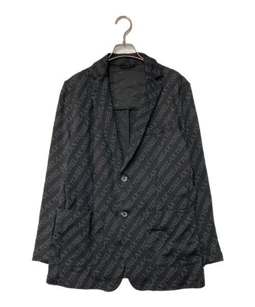 1PIU1UGUALE3 RELAX（ウノピゥウノウグァーレトレ リラックス）1piu1uguale3 relax (ウノピゥウノウグァーレトレ リラックス) 総柄ロゴジャガードジャケット ブラック サイズ:XLの古着・服飾アイテム