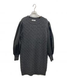 Rene（ルネ）の古着「異素材ケーブルニットワンピース」｜グレー