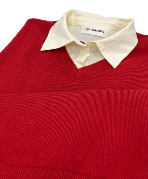 Lily Brown（リリーブラウン）Lily Brown (リリーブラウン) ニットドッキングバルーンワンピース レッド サイズ:FREEの古着・服飾アイテム
