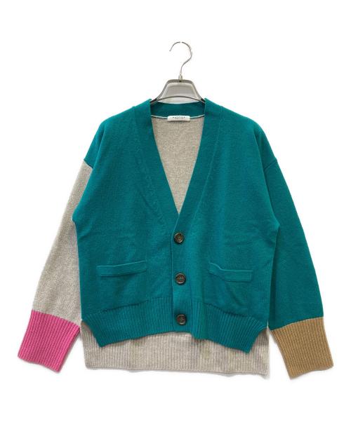 MACPHEE（マカフィー）MACPHEE (マカフィー) NZ LAMB 9G Vネックカーディガン グリーン×グレー サイズ:Sの古着・服飾アイテム