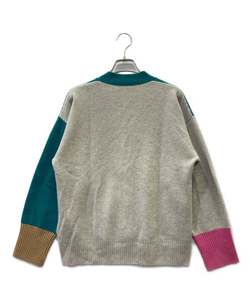 MACPHEE（マカフィー）MACPHEE (マカフィー) NZ LAMB 9G Vネックカーディガン グリーン×グレー サイズ:Sの古着・服飾アイテム