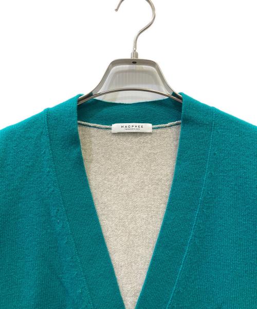 MACPHEE（マカフィー）MACPHEE (マカフィー) NZ LAMB 9G Vネックカーディガン グリーン×グレー サイズ:Sの古着・服飾アイテム