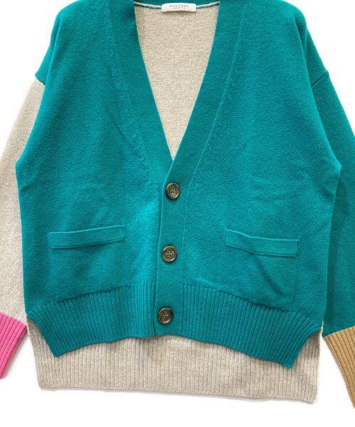 MACPHEE（マカフィー）MACPHEE (マカフィー) NZ LAMB 9G Vネックカーディガン グリーン×グレー サイズ:Sの古着・服飾アイテム