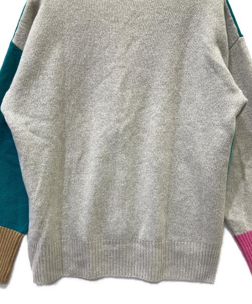 MACPHEE（マカフィー）MACPHEE (マカフィー) NZ LAMB 9G Vネックカーディガン グリーン×グレー サイズ:Sの古着・服飾アイテム