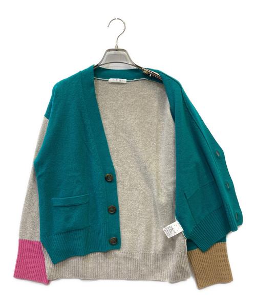 MACPHEE（マカフィー）MACPHEE (マカフィー) NZ LAMB 9G Vネックカーディガン グリーン×グレー サイズ:Sの古着・服飾アイテム