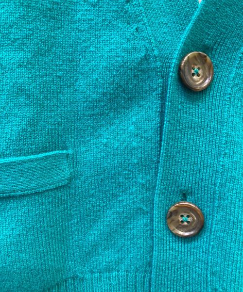 MACPHEE（マカフィー）MACPHEE (マカフィー) NZ LAMB 9G Vネックカーディガン グリーン×グレー サイズ:Sの古着・服飾アイテム