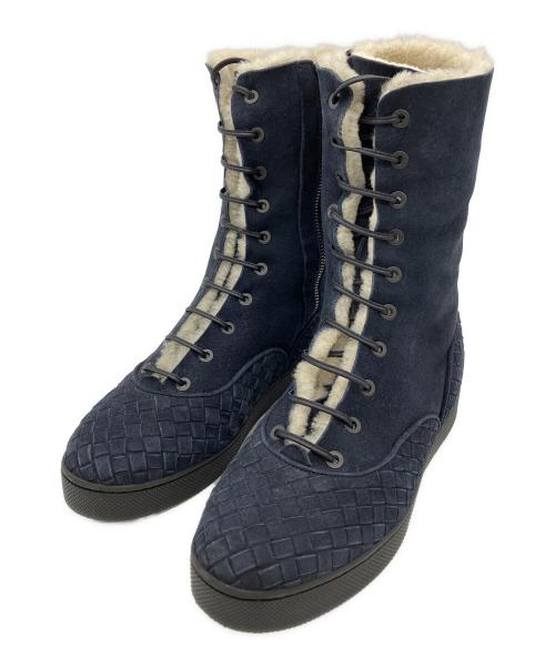 BOTTEGA VENETA（ボッテガベネタ）BOTTEGA VENETA (ボッテガベネタ) レースアップムートンブーツ ネイビー サイズ:SIZE 37の古着・服飾アイテム