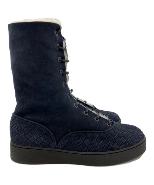 BOTTEGA VENETA（ボッテガベネタ）BOTTEGA VENETA (ボッテガベネタ) レースアップムートンブーツ ネイビー サイズ:SIZE 37の古着・服飾アイテム