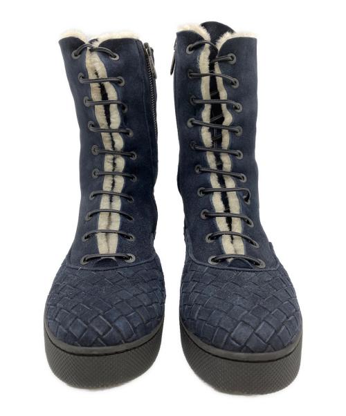BOTTEGA VENETA（ボッテガベネタ）BOTTEGA VENETA (ボッテガベネタ) レースアップムートンブーツ ネイビー サイズ:SIZE 37の古着・服飾アイテム