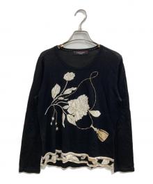 LEONARD（レオナール）の古着「ビーズ刺繍ニット」｜ブラック