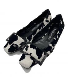 sergio rossi（セルジオロッシ）の古着「COW FLOCK アニマル柄パンプス」｜ブラック×ホワイト