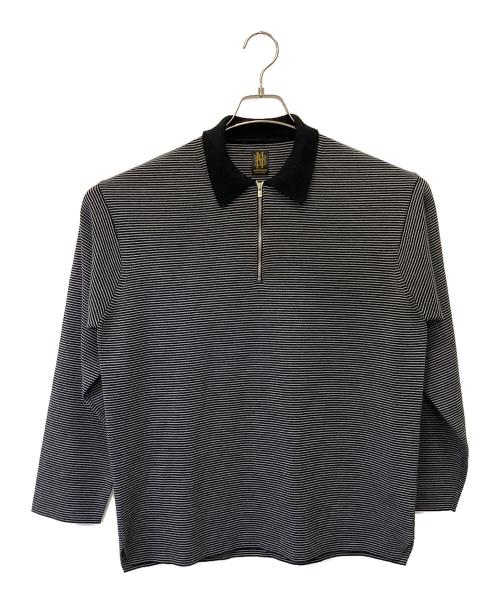 BATONER（バトナ―）BATONER (バトナ―) 32G SMOOTH WOOL POLO HALF ZIP ブラック×グレー サイズ:1の古着・服飾アイテム