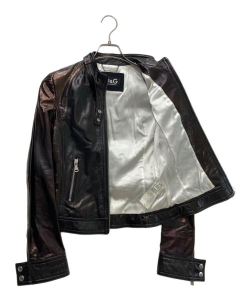 D&G（ディーアンドジー）D&G (ディーアンドジー) パテントラムレザージャケット ブラウン サイズ:40の古着・服飾アイテム
