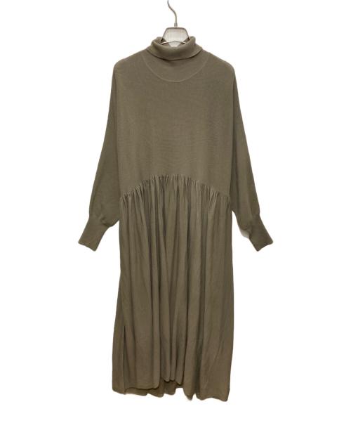 Curensology（カレンソロジー）Curensology (カレンソロジー) ウールハイネックギャザーワンピース ベージュ サイズ:Fの古着・服飾アイテム