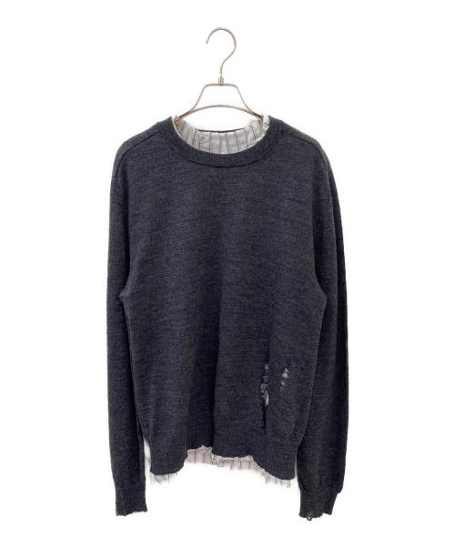 Maison Margiela（メゾンマルジェラ）Maison Margiela (メゾンマルジェラ) ダメージ加工クルーネックニット グレー サイズ:Mの古着・服飾アイテム